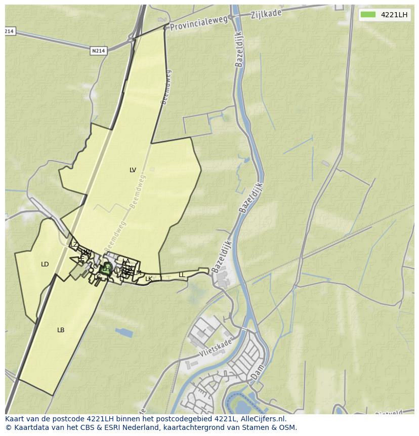 Afbeelding van het postcodegebied 4221 LH op de kaart.