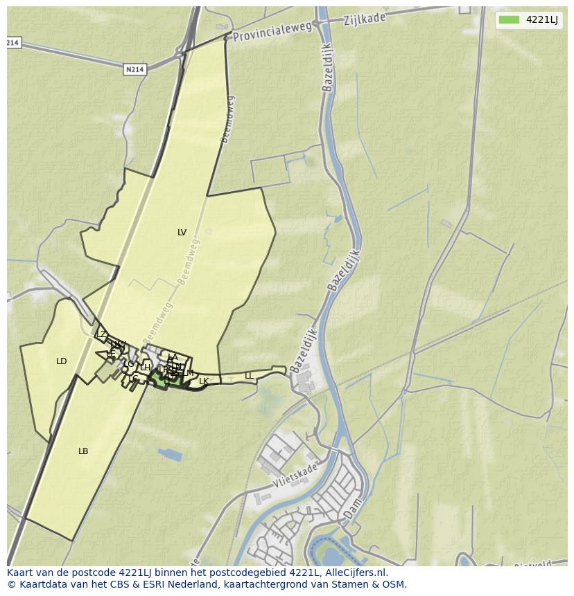 Afbeelding van het postcodegebied 4221 LJ op de kaart.