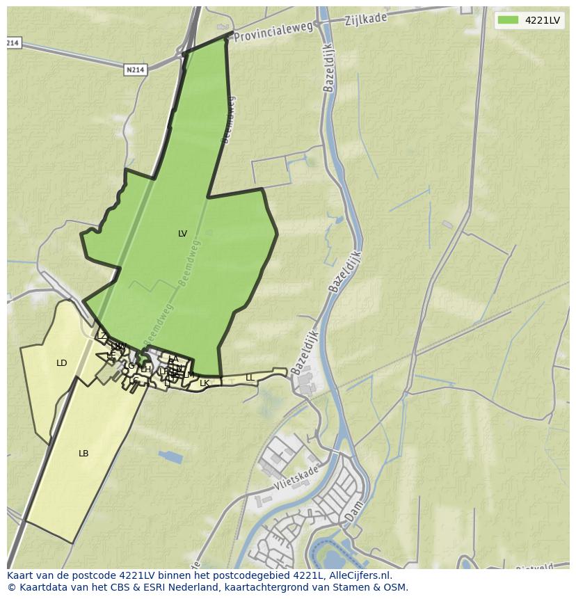 Afbeelding van het postcodegebied 4221 LV op de kaart.