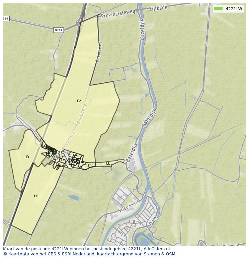 Afbeelding van het postcodegebied 4221 LW op de kaart.