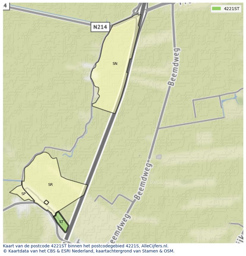 Afbeelding van het postcodegebied 4221 ST op de kaart.