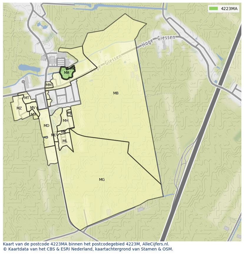 Afbeelding van het postcodegebied 4223 MA op de kaart.