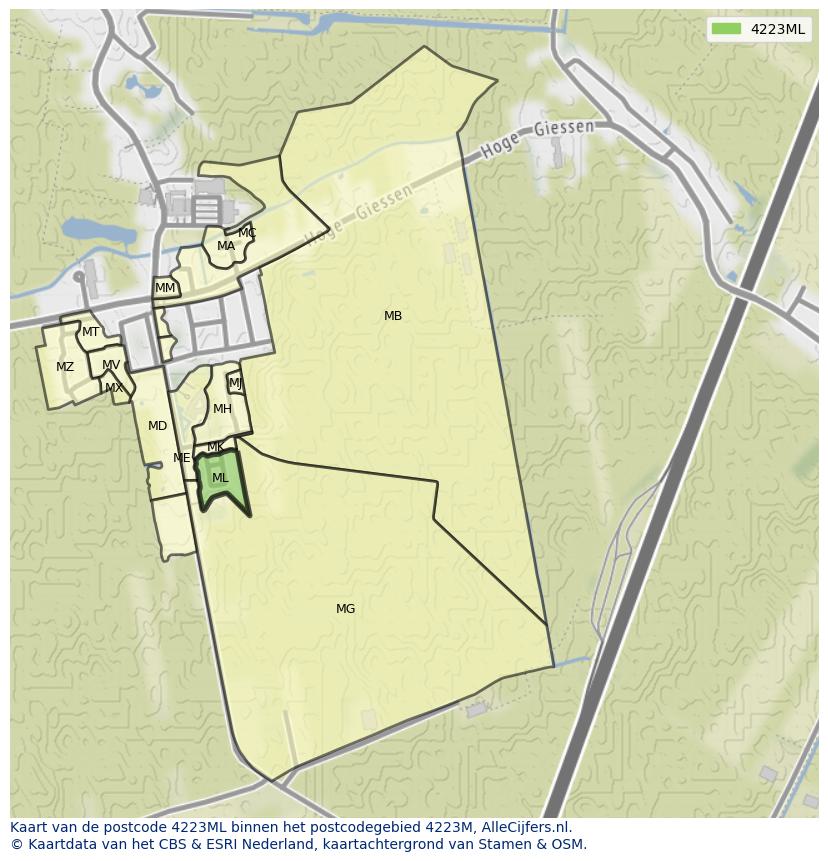 Afbeelding van het postcodegebied 4223 ML op de kaart.