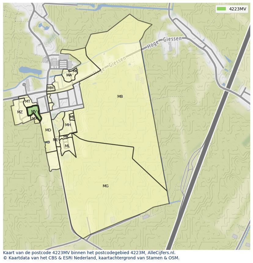 Afbeelding van het postcodegebied 4223 MV op de kaart.