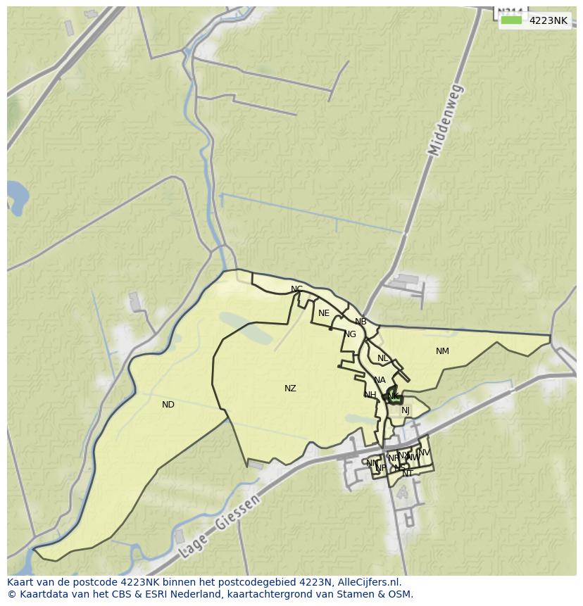 Afbeelding van het postcodegebied 4223 NK op de kaart.