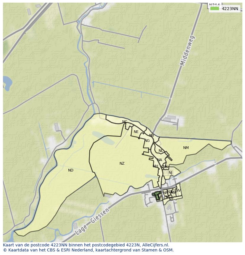 Afbeelding van het postcodegebied 4223 NN op de kaart.