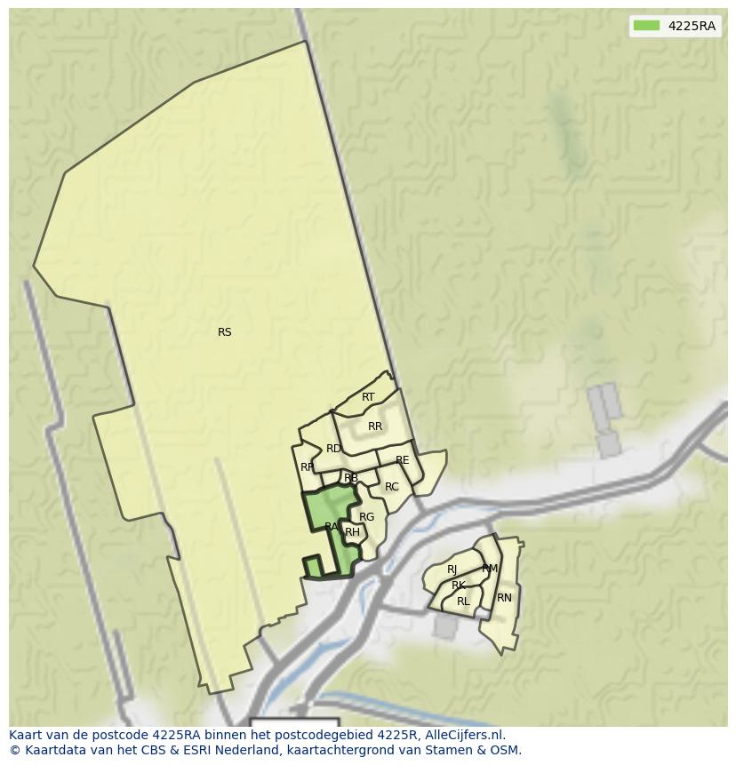 Afbeelding van het postcodegebied 4225 RA op de kaart.