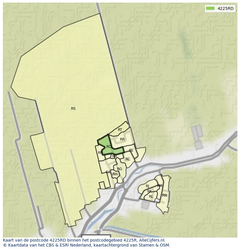 Afbeelding van het postcodegebied 4225 RD op de kaart.