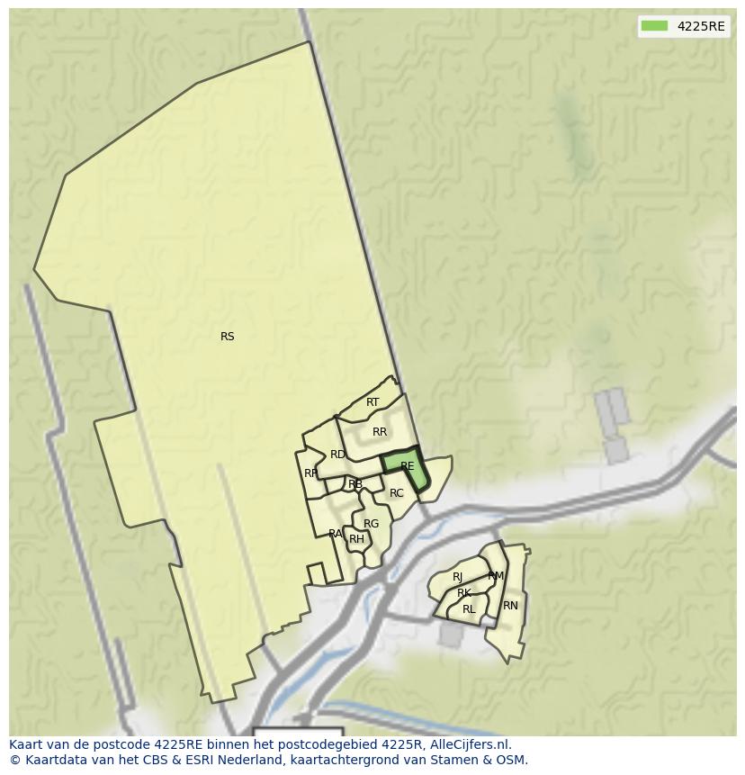 Afbeelding van het postcodegebied 4225 RE op de kaart.