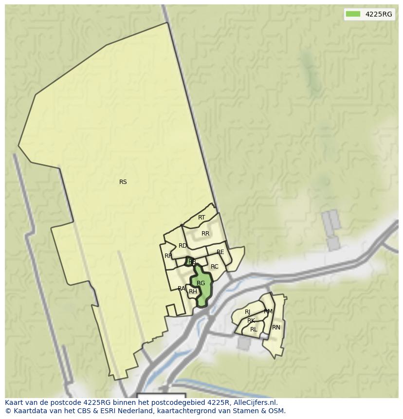 Afbeelding van het postcodegebied 4225 RG op de kaart.