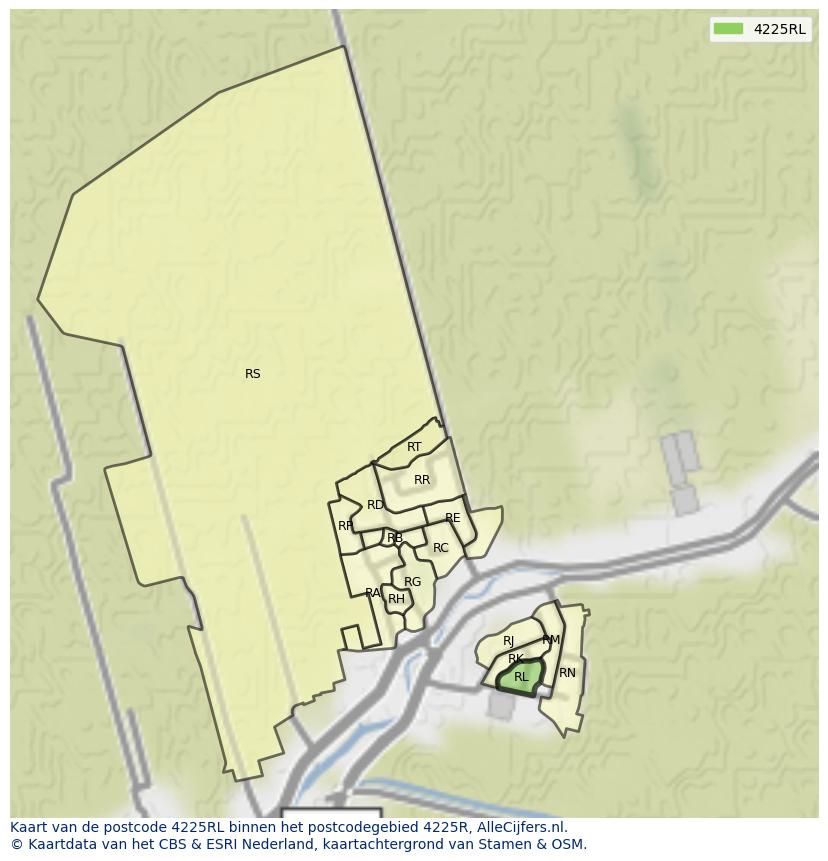 Afbeelding van het postcodegebied 4225 RL op de kaart.