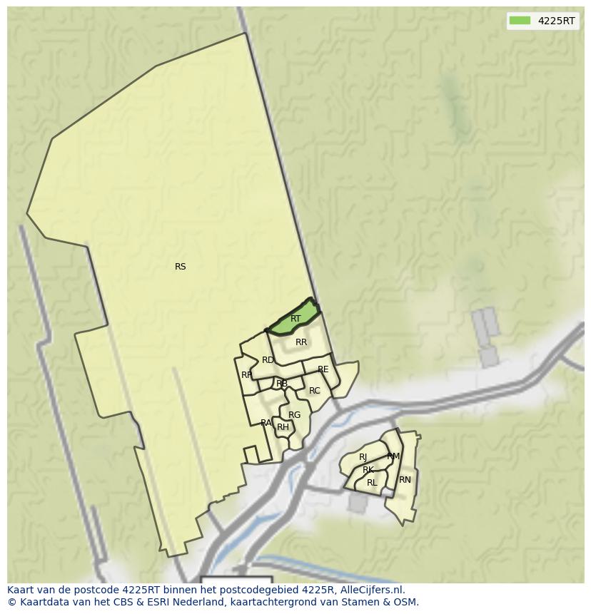 Afbeelding van het postcodegebied 4225 RT op de kaart.