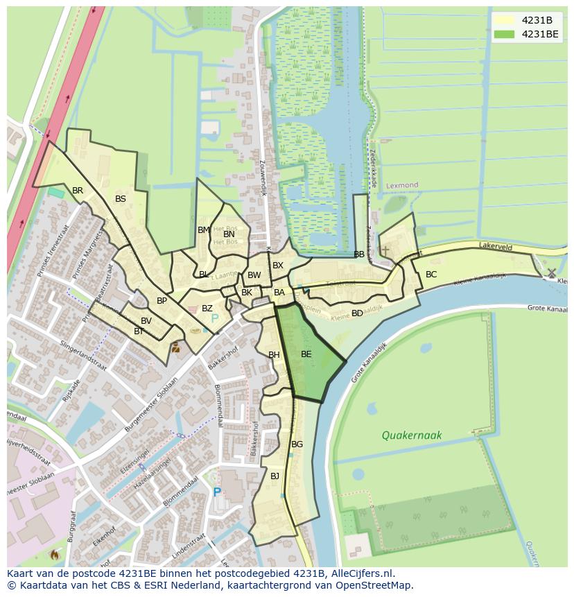 Afbeelding van het postcodegebied 4231 BE op de kaart.