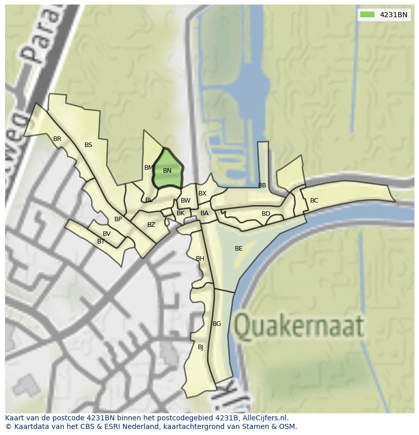 Afbeelding van het postcodegebied 4231 BN op de kaart.