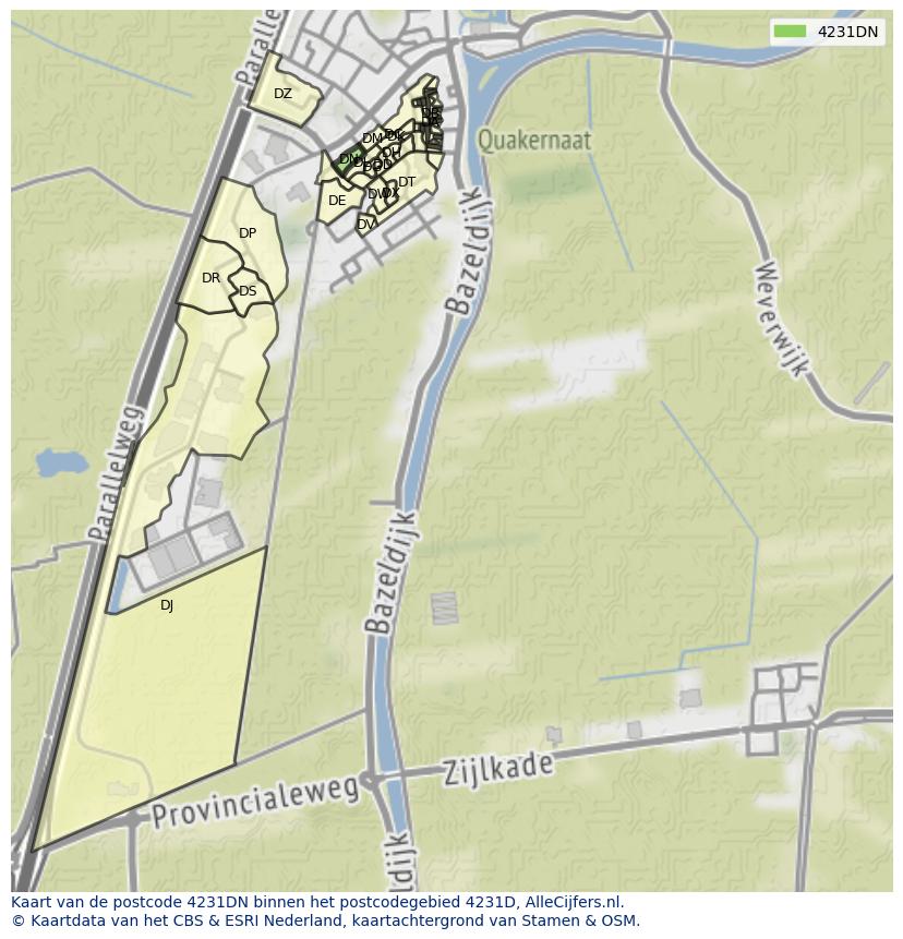 Afbeelding van het postcodegebied 4231 DN op de kaart.