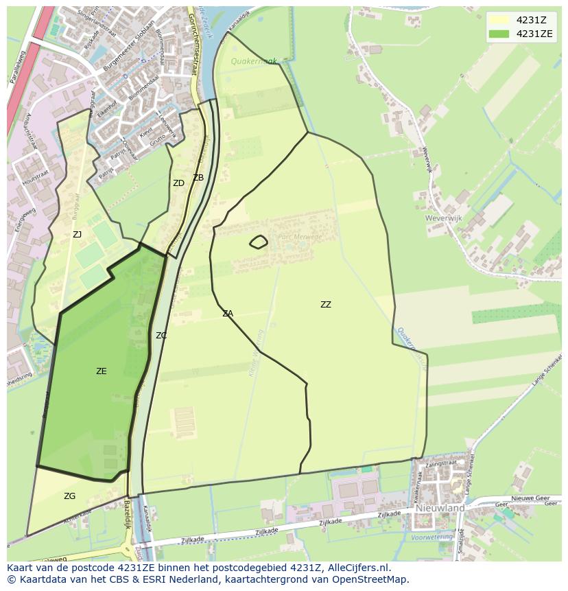 Afbeelding van het postcodegebied 4231 ZE op de kaart.