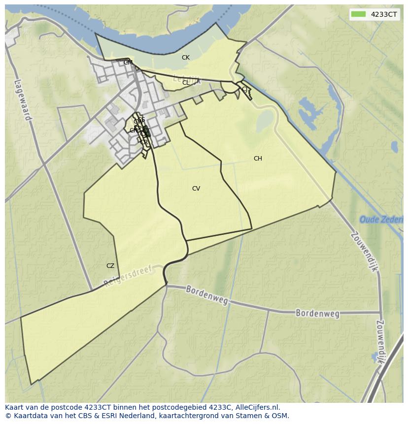 Afbeelding van het postcodegebied 4233 CT op de kaart.