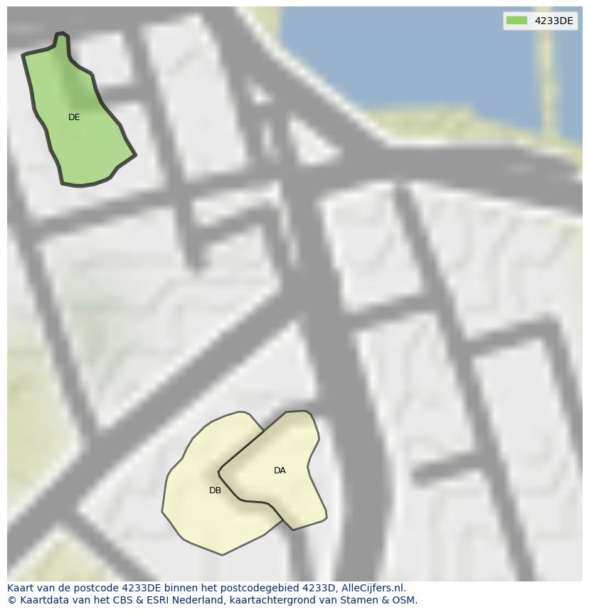Afbeelding van het postcodegebied 4233 DE op de kaart.