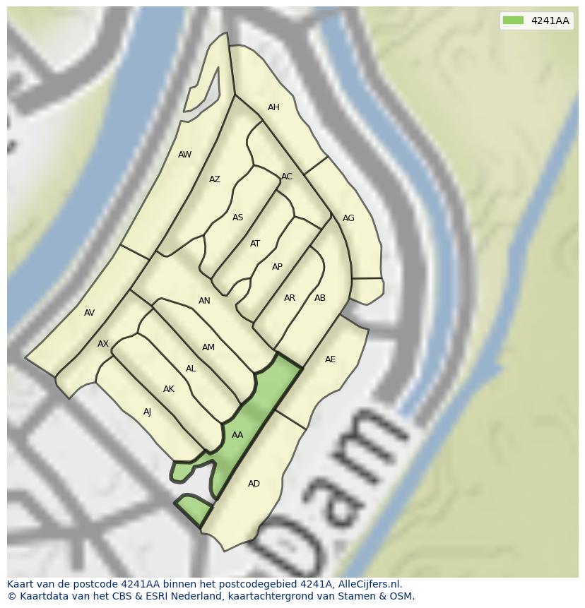 Afbeelding van het postcodegebied 4241 AA op de kaart.