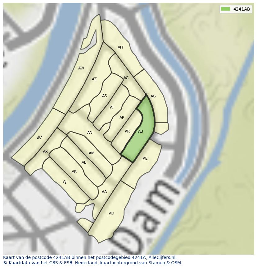 Afbeelding van het postcodegebied 4241 AB op de kaart.