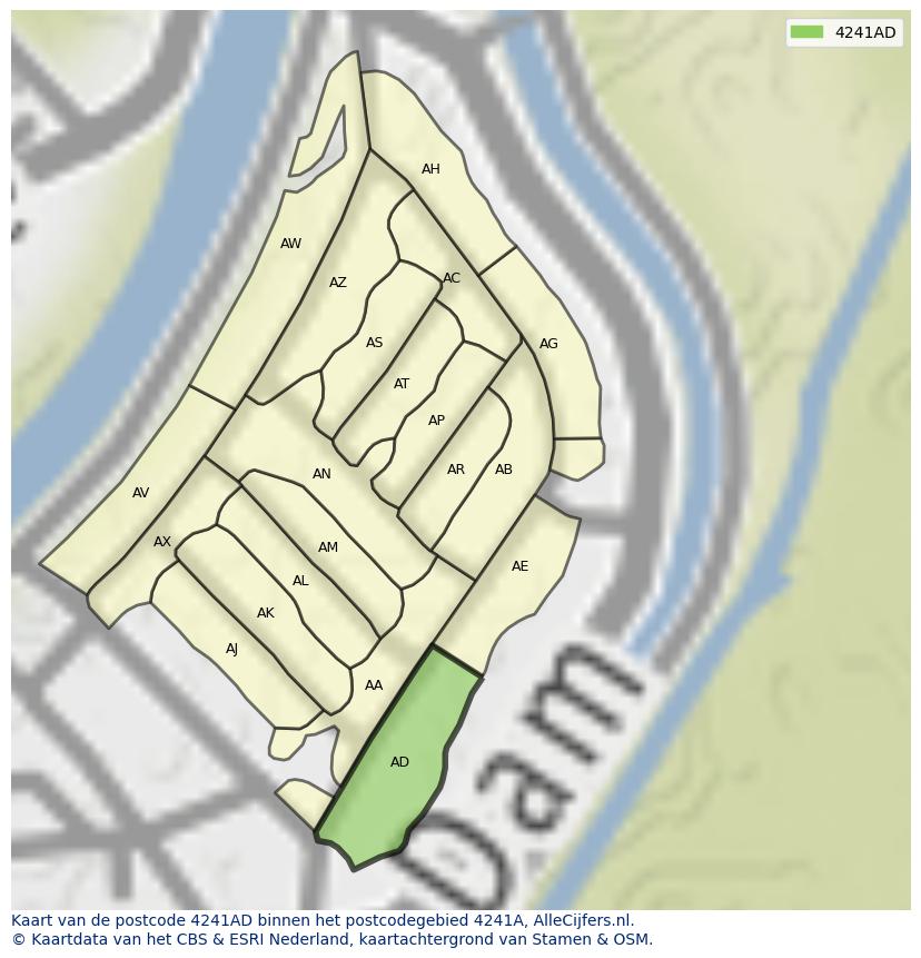Afbeelding van het postcodegebied 4241 AD op de kaart.