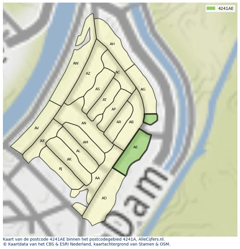 Afbeelding van het postcodegebied 4241 AE op de kaart.