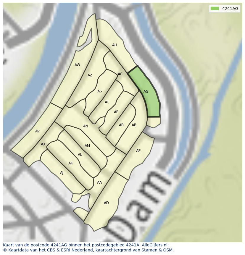 Afbeelding van het postcodegebied 4241 AG op de kaart.