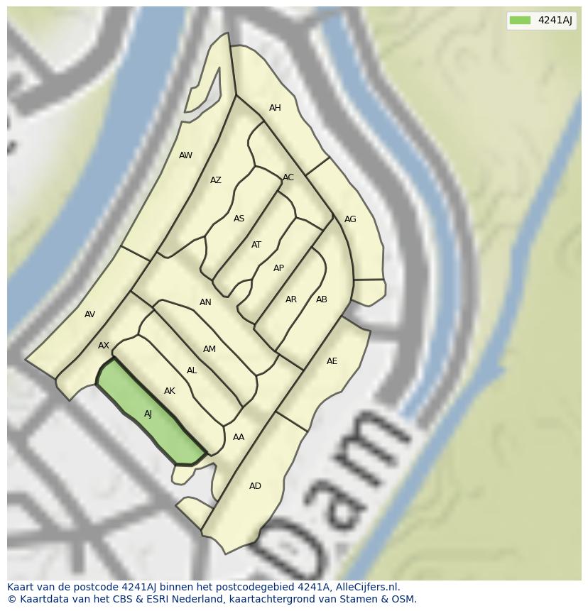 Afbeelding van het postcodegebied 4241 AJ op de kaart.