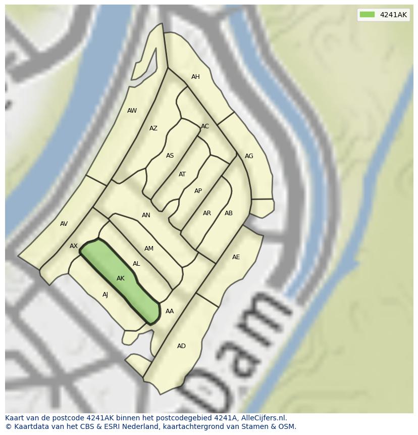 Afbeelding van het postcodegebied 4241 AK op de kaart.