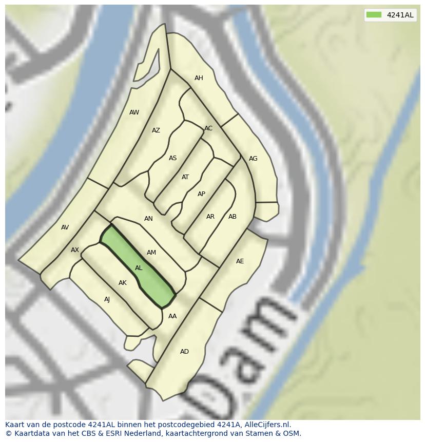 Afbeelding van het postcodegebied 4241 AL op de kaart.