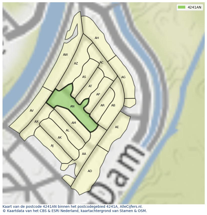 Afbeelding van het postcodegebied 4241 AN op de kaart.