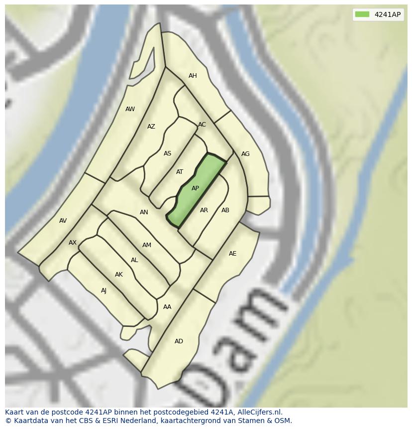 Afbeelding van het postcodegebied 4241 AP op de kaart.