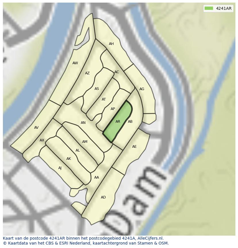 Afbeelding van het postcodegebied 4241 AR op de kaart.