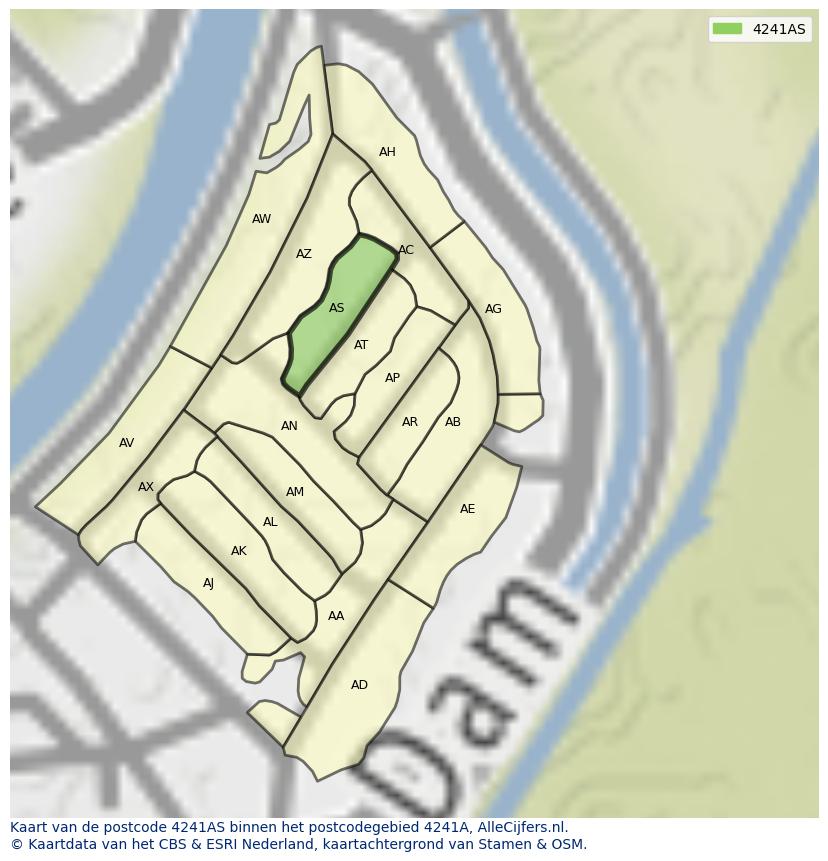 Afbeelding van het postcodegebied 4241 AS op de kaart.