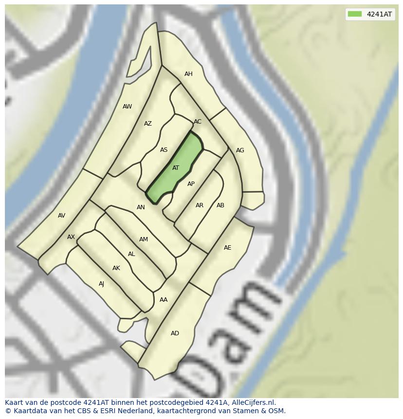 Afbeelding van het postcodegebied 4241 AT op de kaart.