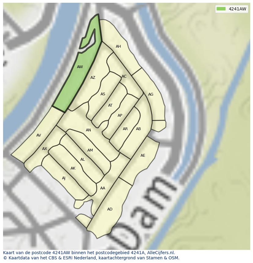 Afbeelding van het postcodegebied 4241 AW op de kaart.