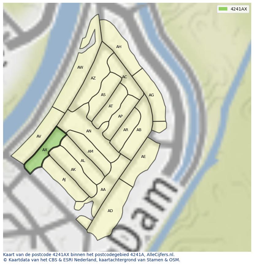 Afbeelding van het postcodegebied 4241 AX op de kaart.