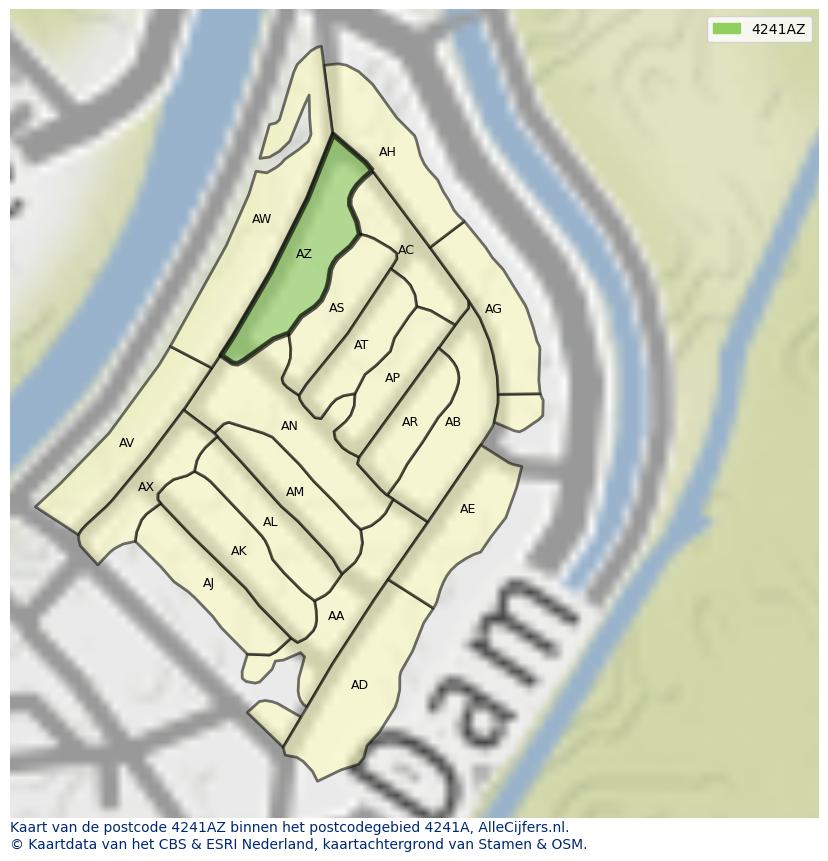 Afbeelding van het postcodegebied 4241 AZ op de kaart.