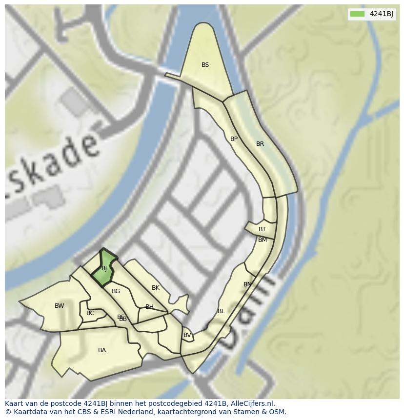 Afbeelding van het postcodegebied 4241 BJ op de kaart.
