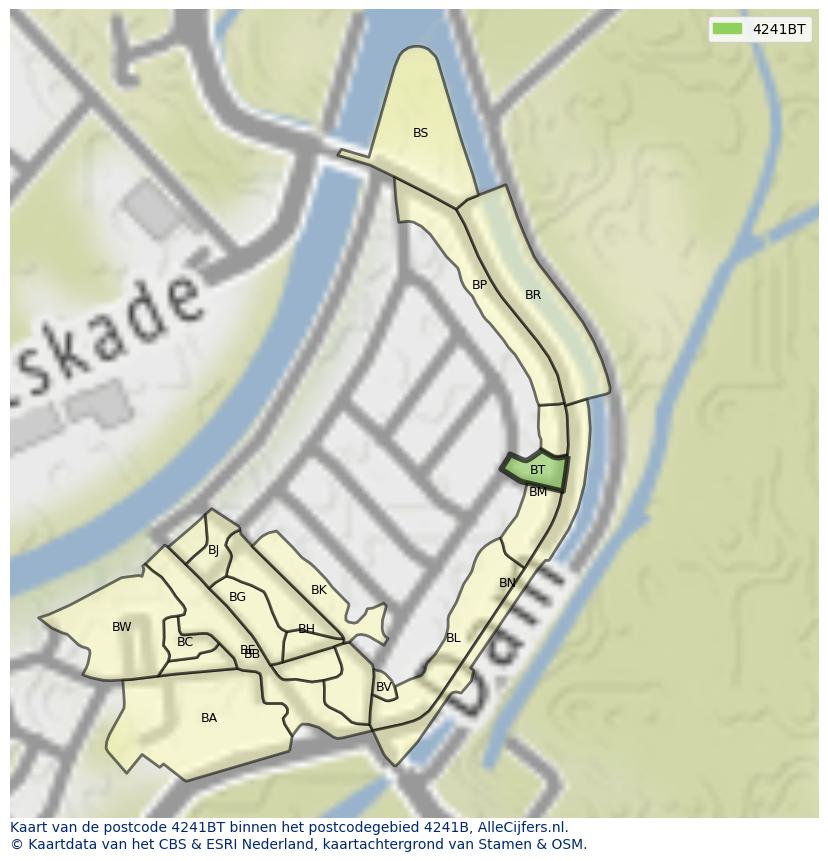 Afbeelding van het postcodegebied 4241 BT op de kaart.