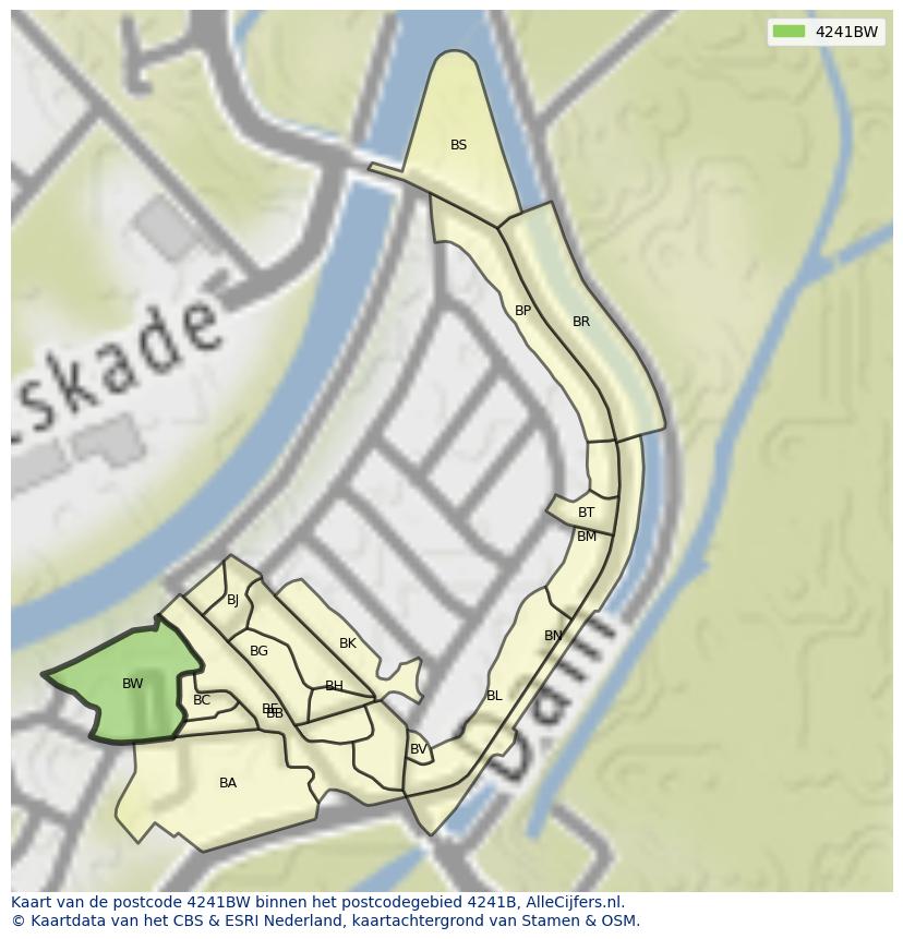 Afbeelding van het postcodegebied 4241 BW op de kaart.