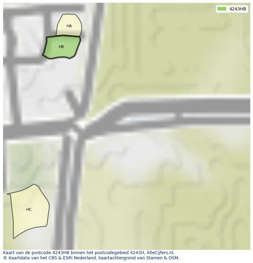 Afbeelding van het postcodegebied 4243 HB op de kaart.
