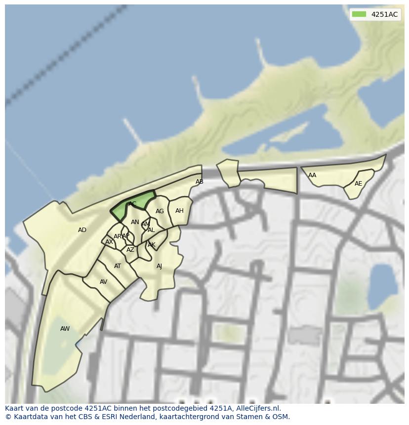Afbeelding van het postcodegebied 4251 AC op de kaart.