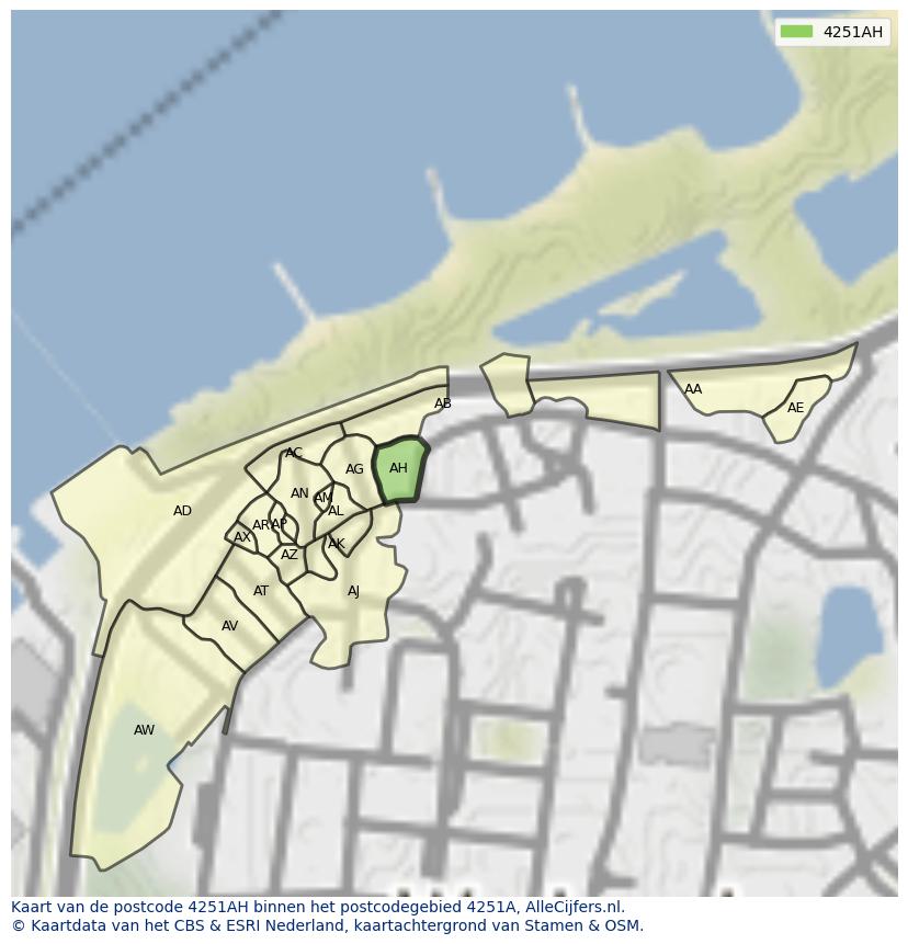 Afbeelding van het postcodegebied 4251 AH op de kaart.