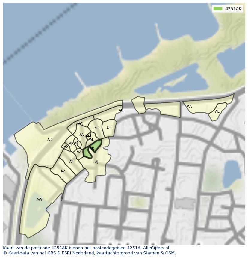 Afbeelding van het postcodegebied 4251 AK op de kaart.