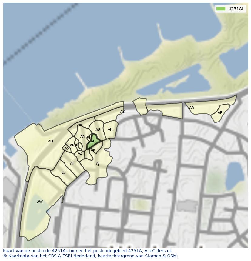 Afbeelding van het postcodegebied 4251 AL op de kaart.