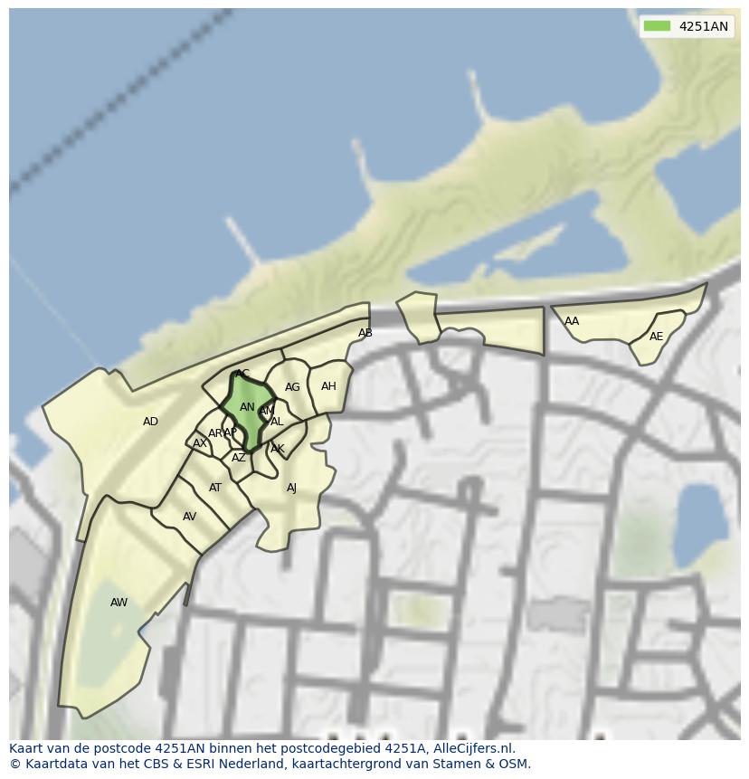 Afbeelding van het postcodegebied 4251 AN op de kaart.