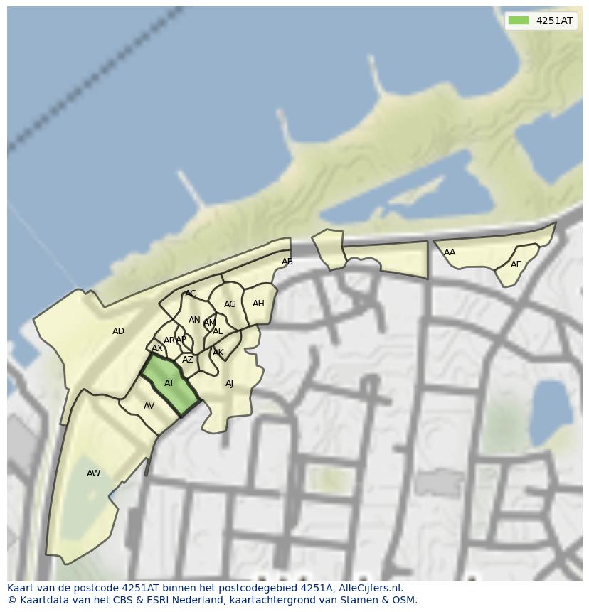 Afbeelding van het postcodegebied 4251 AT op de kaart.