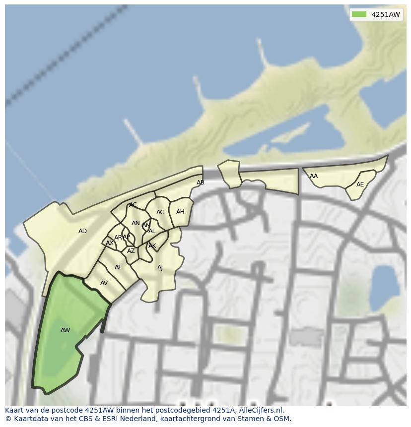 Afbeelding van het postcodegebied 4251 AW op de kaart.