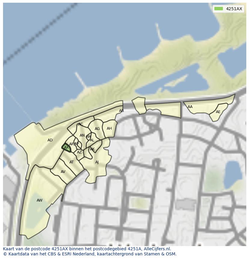 Afbeelding van het postcodegebied 4251 AX op de kaart.